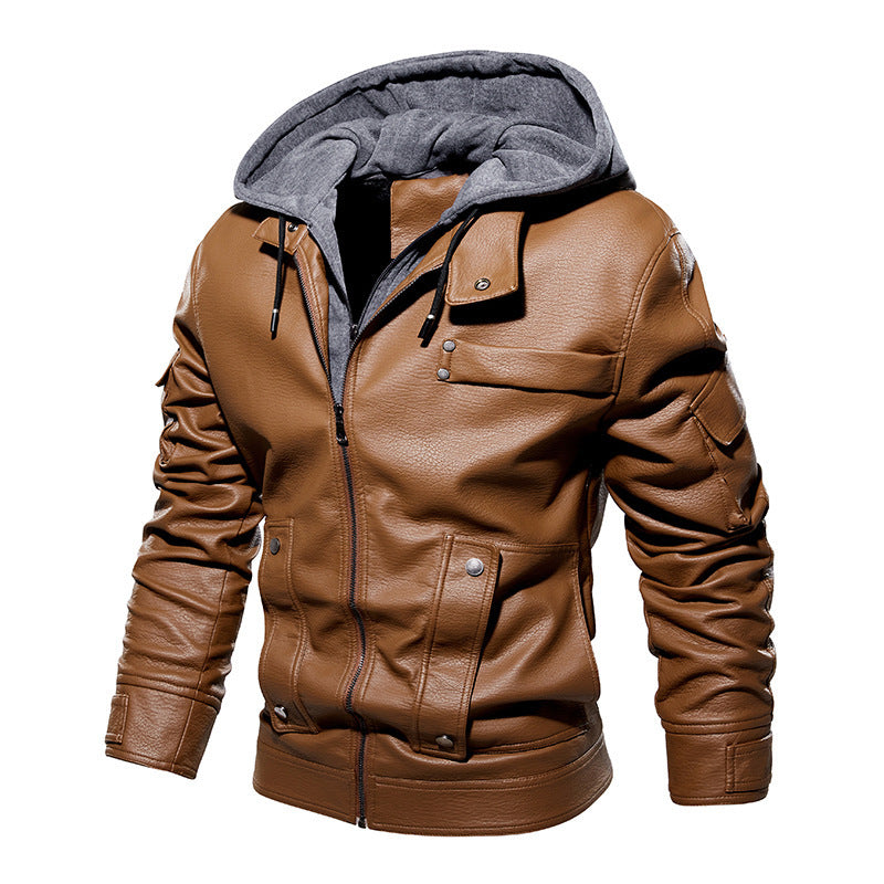 Men's US Size Leather Coat Fashionable Warm