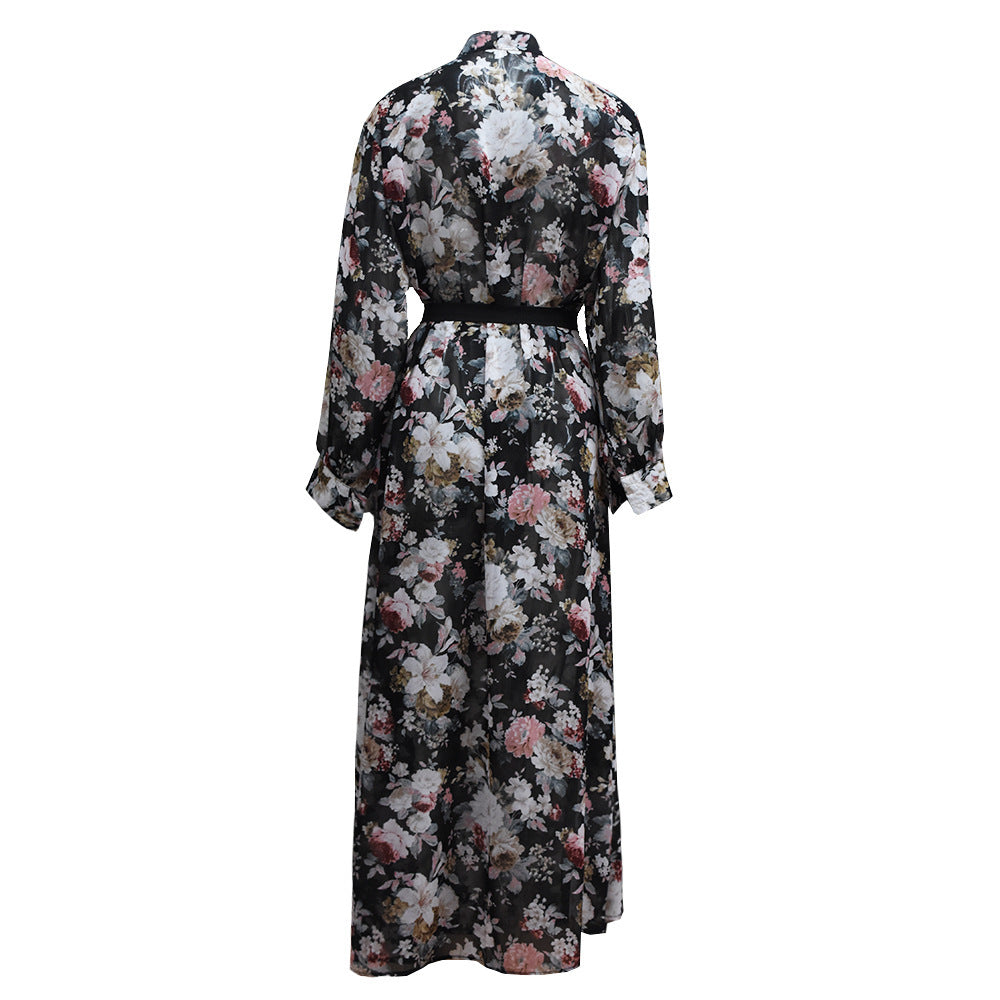 Loose Fitting Chiffon Long Sleeved Cardigan Robe