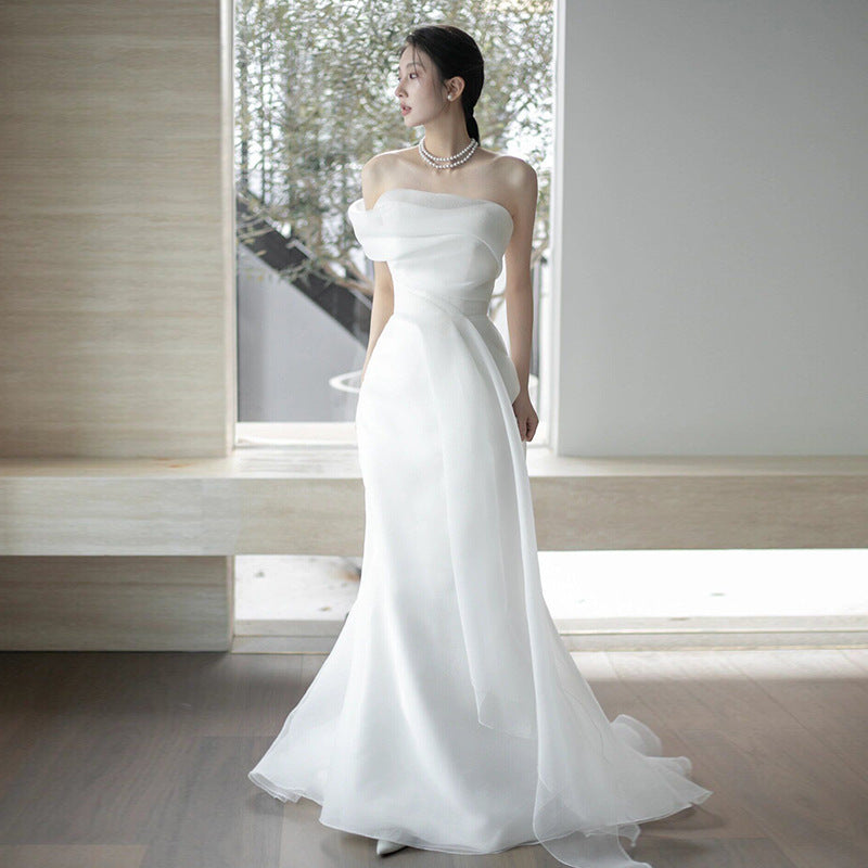 French Style Off-shoulder Light Wedding Dress