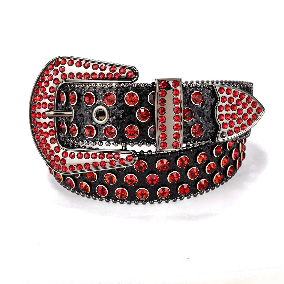 Dark Rhinestone Inlaid Sequins Punk Hip Hop Decorative Rivets Wide Belt