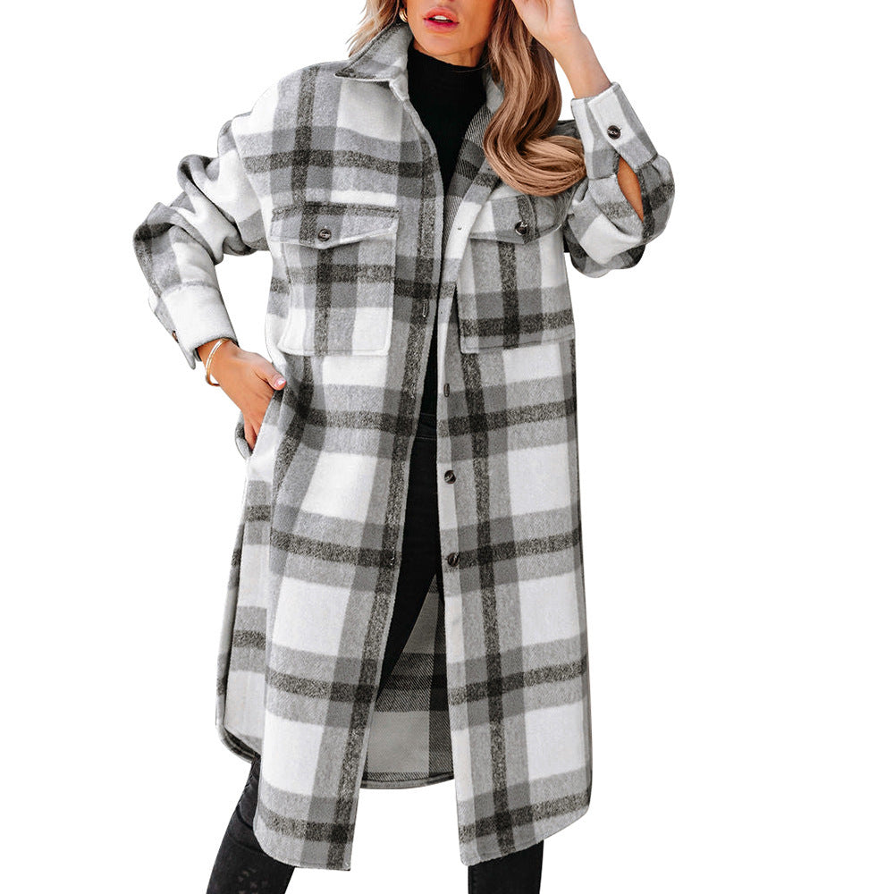 Women's Plaid Button Flannel Long Coat