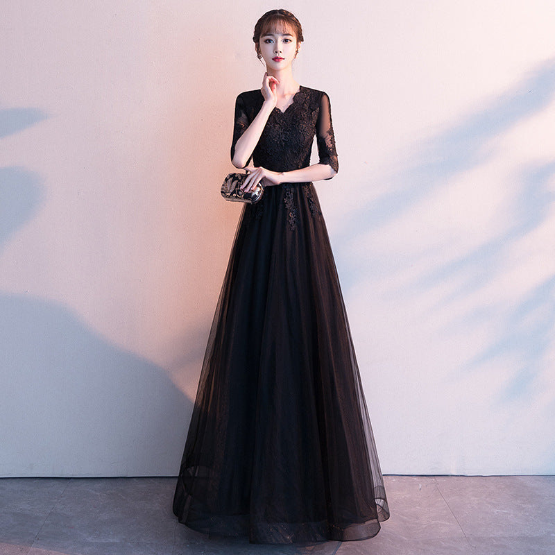 Banquet Elegant Long Black Ladies Annual Meeting Dress