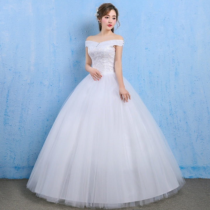 Wedding dress new bride married Korean style Qi thin one word shoulder wedding tail shoulder spring and summer models