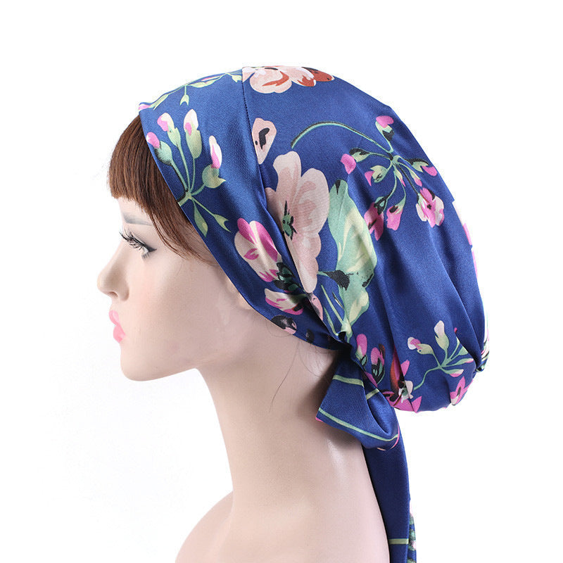 Satin Print Ribbon Bow Turban Hat