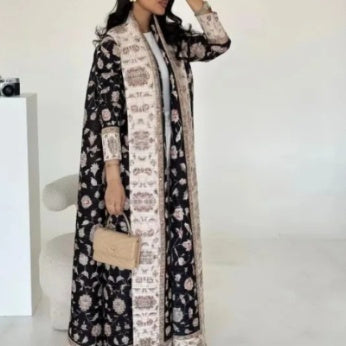 Pleated Trench Djellaba Hot-selling Printed Shawl Cardigan Ethnic Style Cloak Coat