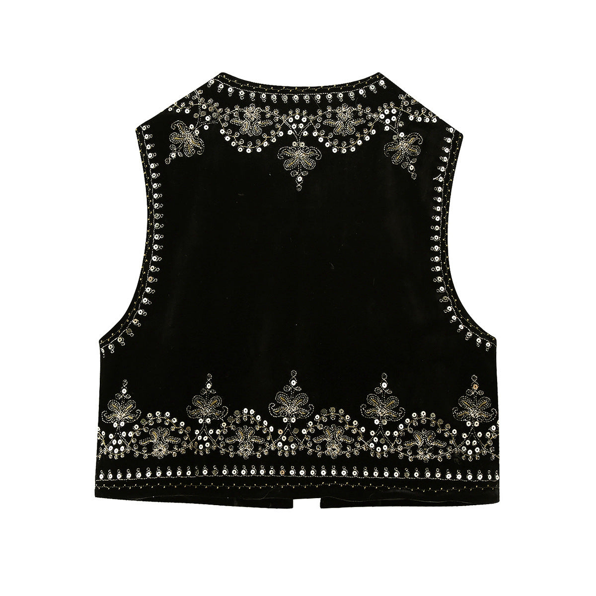 Euro-american Style Women's Retro Fashion Casual Embroidered Velvet Vest