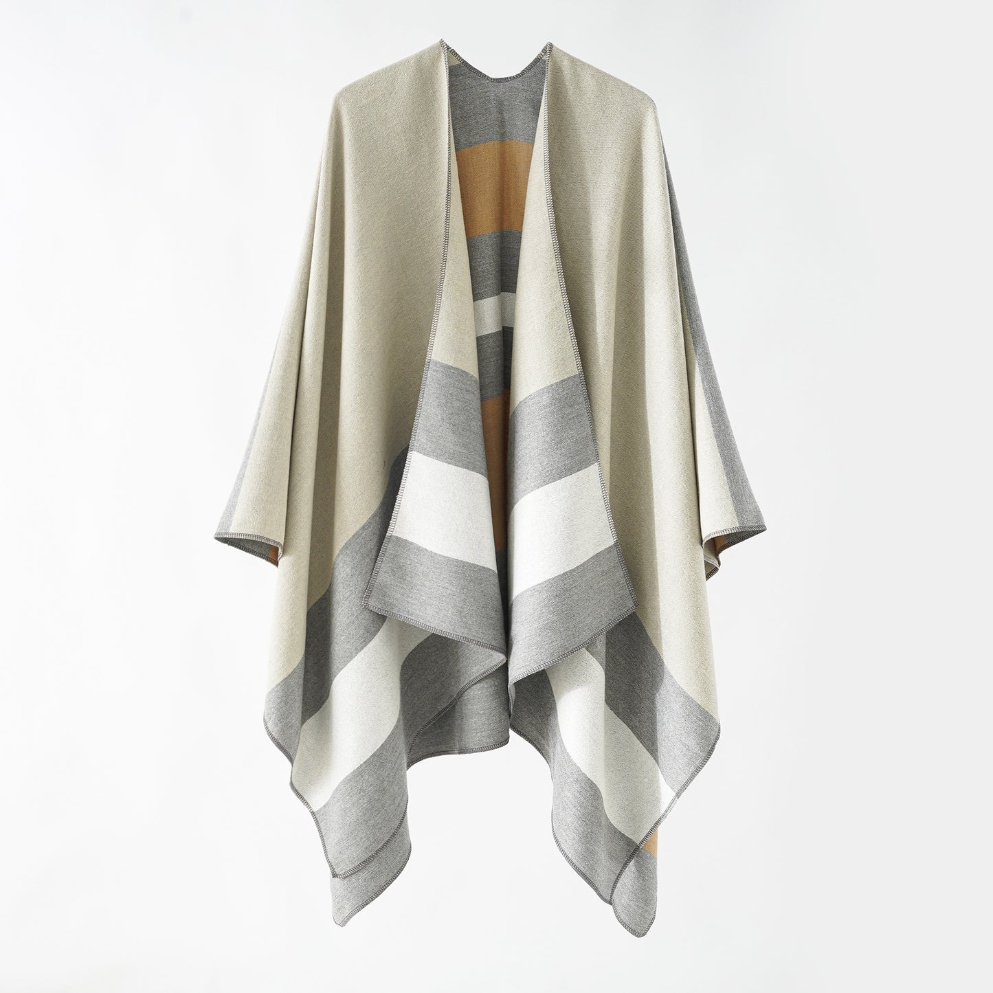 Double-sided Color Matching Plaid Cashmere-like Shawl Outer Match Cape Coat