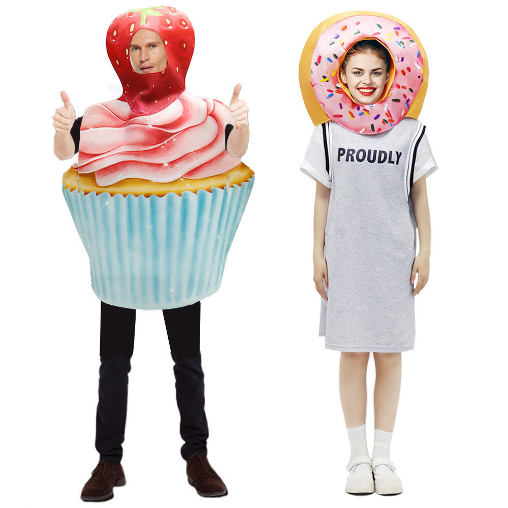 Halloween Party COS Donut Head Set Strawberry Cake Props Stage Performance Costume