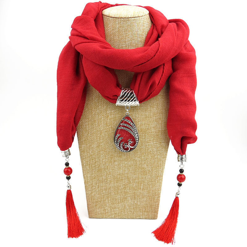 Ethnic Style Peacock Pendant Gem Tassel Scarf Shawl Autumn And Winter Women's Scarf