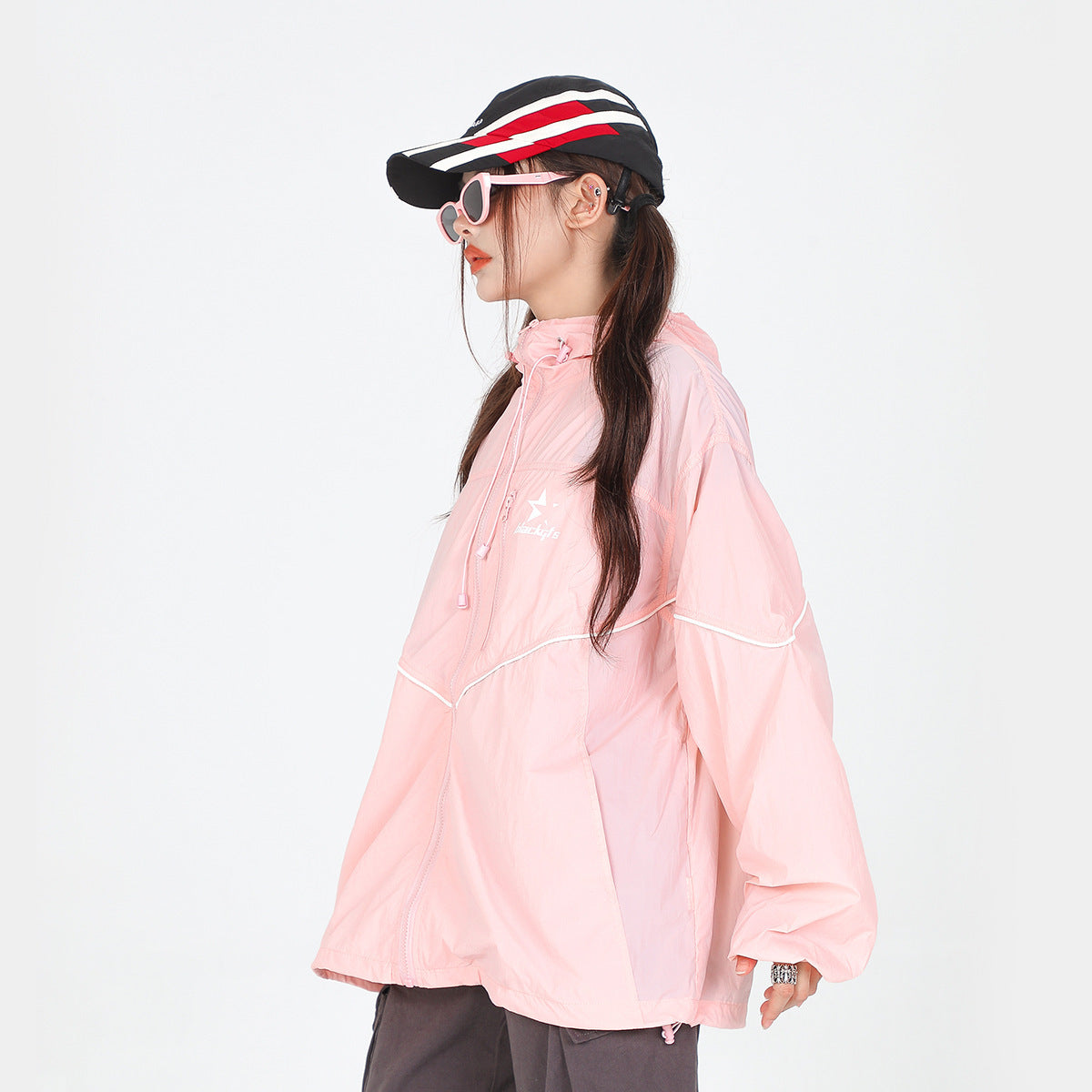 Loose-fitting Lightweight Thin Reflective Stripe Japanese Style Hooded Sun Protection