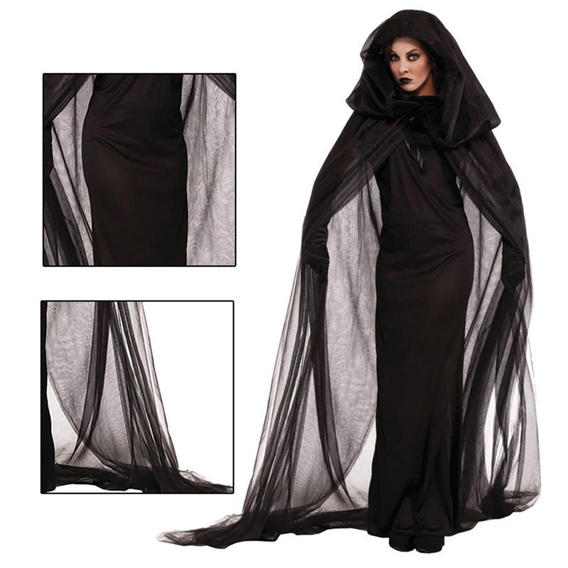 New Cosplay Halloween Women Death Hell Witch Devil Vampire Uniform Black Long Dress Party Cosplay Day Of The Dead Opera Costume