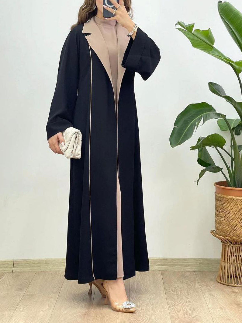 Fashion Colorblock Long Cardigan Trench Coat