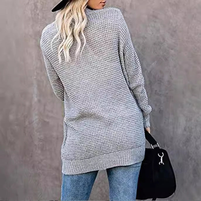 Women's Curved Placket Knitted Sweater Cardigan