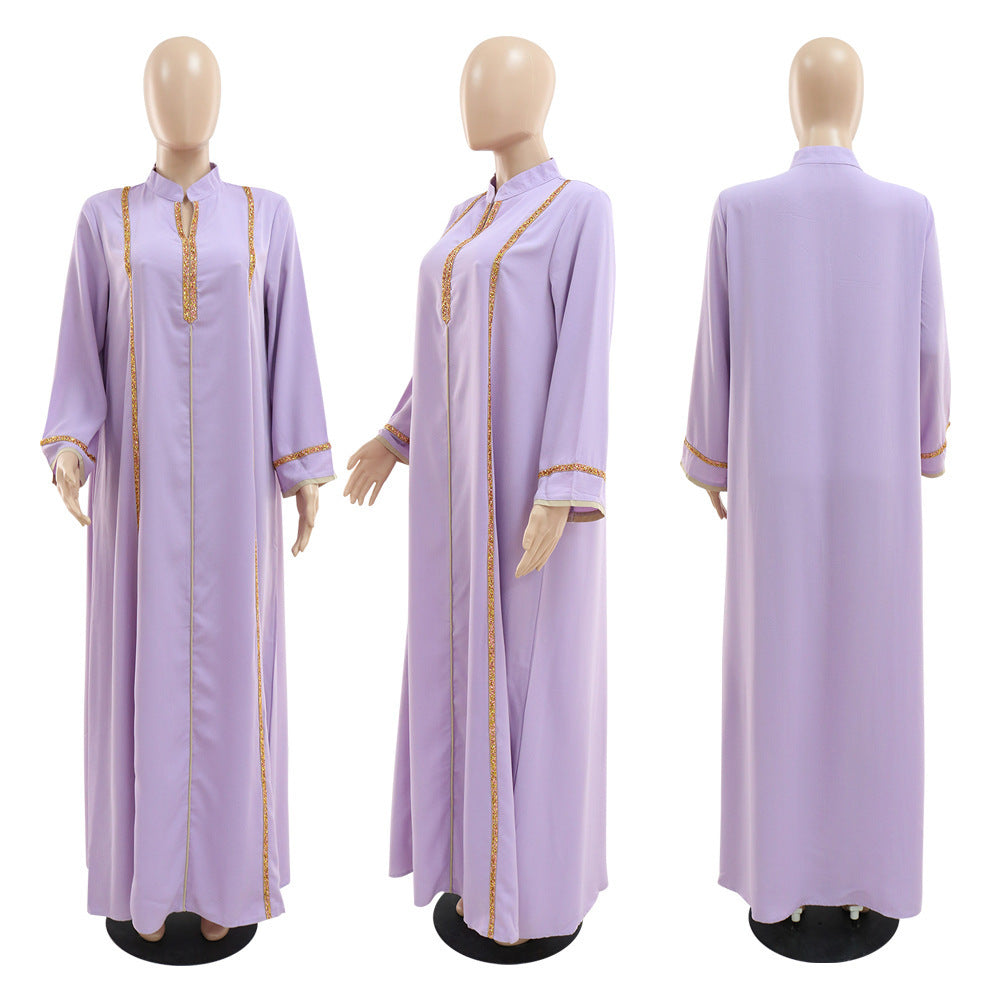 Lockeres Swing-Kleid mit Diamantband für Damen, muslimische Robe