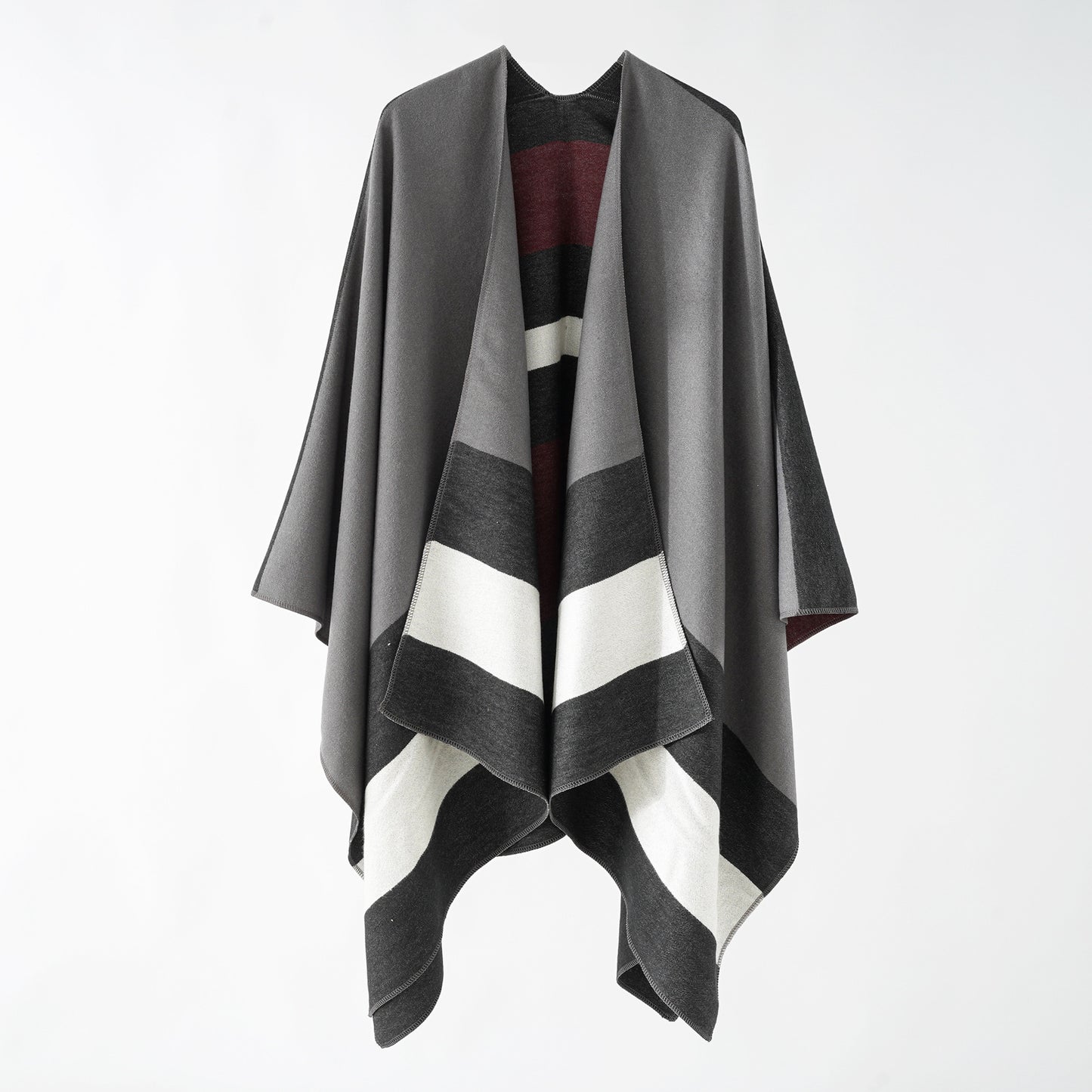 Double-sided Color Matching Plaid Cashmere-like Shawl Outer Match Cape Coat