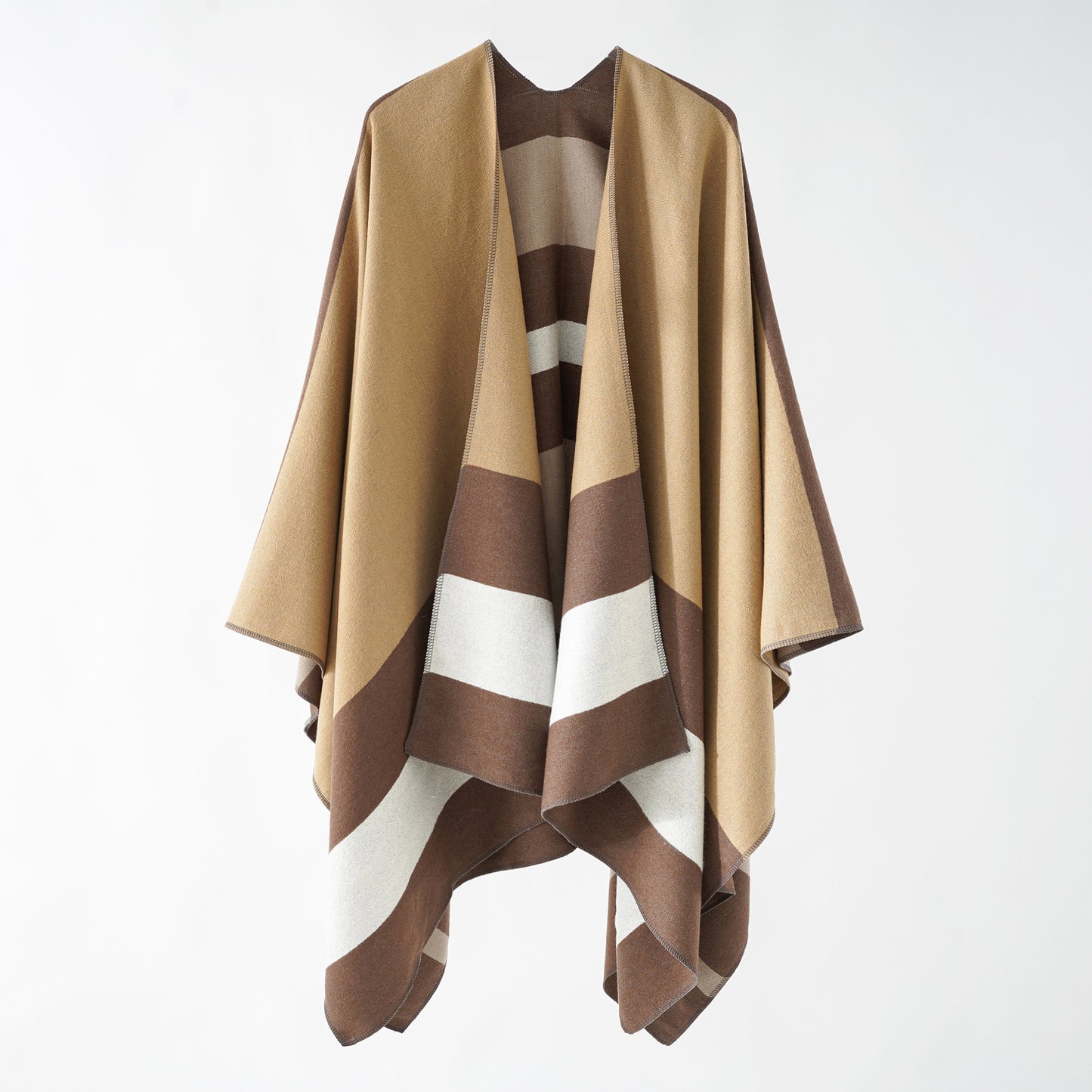 Double-sided Color Matching Plaid Cashmere-like Shawl Outer Match Cape Coat