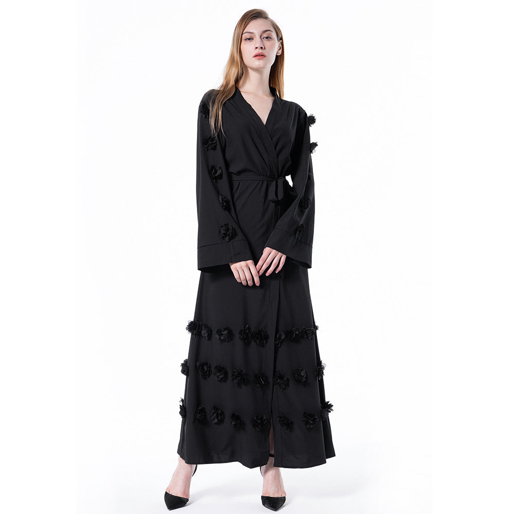 Loose Cardigan Three-dimensional Floral Lace Up Robe