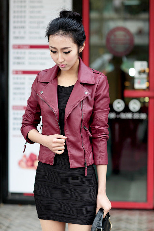 Women's PU Leather Jacket Women's Short Slim Small Coat