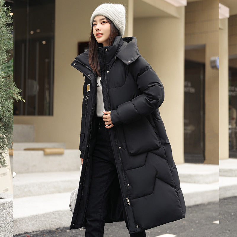 Women Detachable Hat Mid-length Thickened Coat