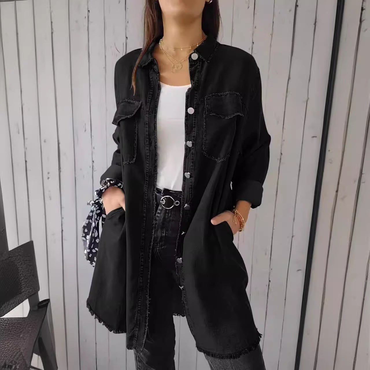 Jean-like Cloth Casual Long Shirt Coat