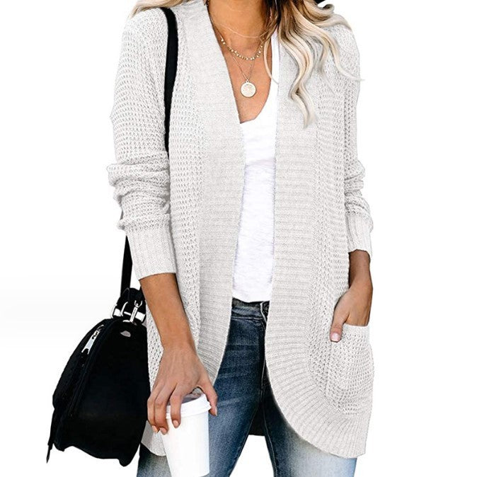 Women's Curved Placket Knitted Sweater Cardigan