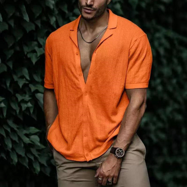 Casual Loose Cardigan Short Sleeve Solid Color T-shirt Men