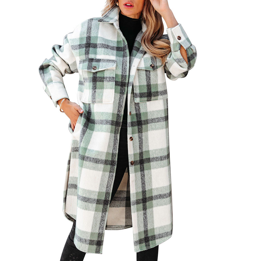 Women's Plaid Button Flannel Long Coat