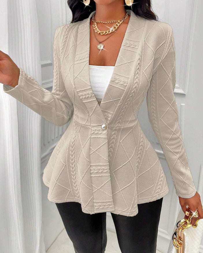 Women Jacquard Texture Single Button Slim-fit Long-sleeved Jacket